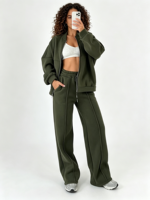 Ensemble de survêtement décontracté 2 pièces pour femme : sweat-shirt zippé ample et respirant, pantalon large et confortable pour l'automne