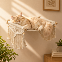 Ropecube Lit hamac mural moderne pour chat avec étagère en bois et corde en coton, pour usage intérieur, salon et parc, mobilier de couchage pour chat
