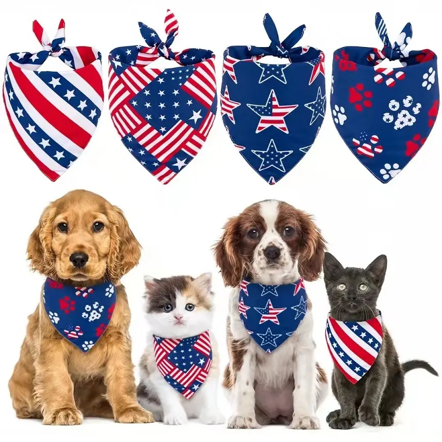 Fabricant d'écharpe réglable patriotique pour chien Bandanas drapeau américain fête de l'indépendance Bandana pour chien pour chiens chats animaux de compagnie