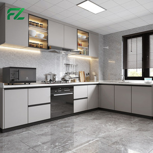 Modernos Gabinetes de Cocina Metálicos con Cestas Elevables sin Tiradores y de Tamaño Personalizable para Cocinas Domésticas - Product Image 1