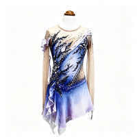 Robe de patinage artistique de luxe bleu-violet dégradé avec strass, dos en V profond, jupe de danse sur glace pour filles et femmes, tenue de compétition