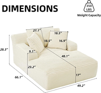 Canapé-lit chaise longue surdimensionné en velours côtelé, en stock aux États-Unis, fauteuil inclinable confortable à assise profonde avec coussins pour salon et chambre à coucher