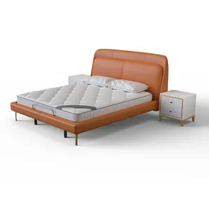 卧室电动木架可调大号橙色现代皮革多功能智能家具床