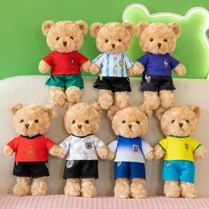 Factory Wholesale Custom 14 Inch Football Soccer Jersey Teddy Bear Stuffed Plush Toys For Kids Adults