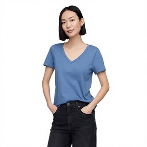 Camiseta de Cuello en V para Mujer, Transpirable, Ligera, de Jersey, Manga Corta, Ajustada, Impresión Personalizada, Fabricante OEM - Product Image 1