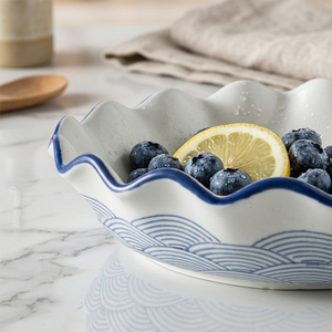 10 Inch Vintage Hand-painted Blue Floral Serving <strong>Dish</strong> Round Scalloped <strong>Ceramic</strong> <strong>Pie</strong> <strong>Dish</strong> - Product Image 5