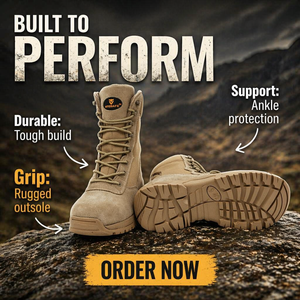 <span class=keywords><strong>Bottes</strong></span> tactiques Desert Ranger noires et marron unisexes en cuir véritable avec embout et plaque en acier pour la sécurité en automne, été et hiver - Product Image 1
