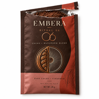 Feuille d'or estampée personnalisée pour sachet de 18g de poudre de mélange de cacao et de champignons, emballage alimentaire pour animaux de compagnie foncés avec encoche de déchirement