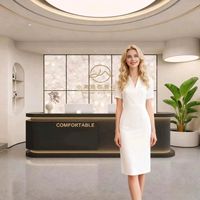 Bureau de réception moderne en bois avec éclairage LED, hauteur réglable, design écologique pour hôtels, bureaux et espaces commerciaux