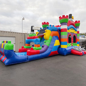 GMY Gonflables Blocs colorés Château gonflable avec double toboggan Château Gonflable Terrain de jeux extérieur - Product Image 6