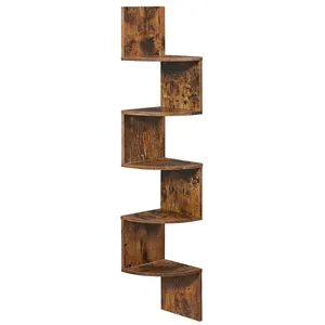 VASAGLE Corner Shelf Wall Mount Bookshelf 5-Tier Wooden Floating Wall Shelf Home Decor For Living Room