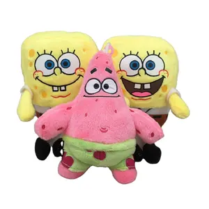Factory wholesale 12cm SpongeBobs SquarePants plush toy keychain pendant ornament animation peripheral doll pendant children gif