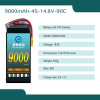 Batería Lipo 4S para Avión RC, Helicóptero, Dron FPV, Quadcopter con 9000mah 14.8V 90C