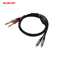 Cable de Audio Y-Splitter 2 en 1 de 5FT con Conectores Lightning y USB-C a TS de 6.35mm, Pin Chapado en Oro, para Escenario, Conciertos, DJ