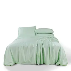 Organic 100% Eucalyptus Lyocell Plain Bed Sheet Queen Size Slik Bedsheets Luxury Bedding Set Solid Color Duvet Cover