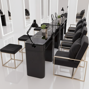 Ensemble de table de réparation d'art des ongles en métal de luxe simple, collecteur de poussière, noir or, design moderne durable, dessus en verre trempé marbré, <span class=keywords><strong>salon</strong></span> - Product Image 4