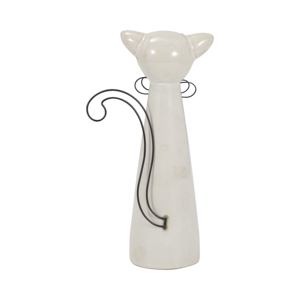 Statuetta di Gatto in Ceramica con Occhiali, Scultura Decorativa Bianca per Casa, Ufficio, Scrivania e Mensole - Product Image 4