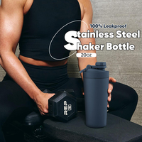 Nouveau design double paroi isolée en acier inoxydable 304 en gros protéine shaker bouteille d'eau sans bpa avec compartiments boule