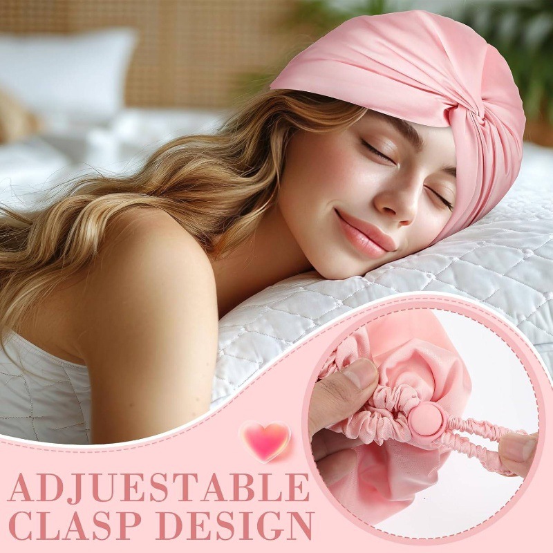 Women’s Solid Color Double Layer Satin Silk Nightcap Fashion Curl Edge Elastic Ladies Hair Cap Turban for Beauty Bath Shower