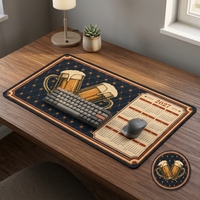 Tapis de bureau rétro vintage XL avec calendrier en forme de chopes de bière et dessous de verre rond assorti antidérapant pour comptoir de bar