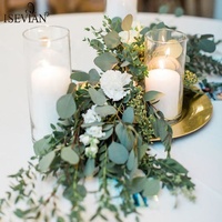 ISEVIAN Hochzeitstisch-Dekorationen Eukalyptus-Läufer Boho Eukalyptus-Blumengirlande Grüner Tischläufer