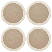 Ensemble de 4 sets de table ronds en coton tressé faits à la main, motif végétal, écologiques, beige et blanc bicolore, pour table à manger, décoration de cuisine