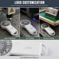 Mini ventilateur portable USB rechargeable avec logo personnalisé, idéal pour le bureau, avec crochet