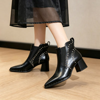 Bottes Chelsea pour femmes 278-2 Super Cool à rivets courts, couleur unie, talon haut, style britannique, pour l'hiver