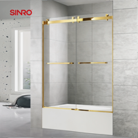 Porte de douche coulissante à double rouleau finition or de haute qualité, en verre trempé, pour salle de bain moderne, avec système bypass pour douche et baignoire