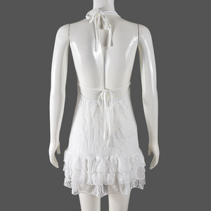 Robes pour femmes Viviblook Z103DS02, nouvelle robe mini à volants sexy à bretelles, col en V profond, dos nu, en dentelle - Product Image 5