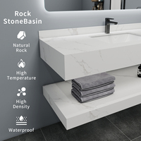 Vente d'Usine: Meuble Lavabo Salle de Bain Double Vasque en Céramique Marbrée, Combinaison Pièces Hautes et Basses