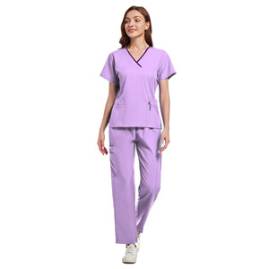 Women's Scrub Set Short Sleeve Moisture Wicking Hospital Uniforms For Nurse Beauty Dental Workwear Split Design With Label - Product Image 4