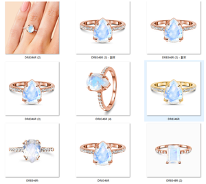 Bague de fiançailles élégante et tendance en or rose 14 carats avec halo de diamants taille poire et pierre de lune bleue, bijou délicat pour femme, cadeau de mariage - Product Image 2