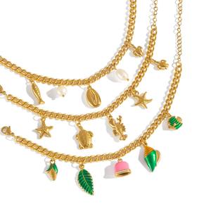 Collana di Alta Gamma in Acciaio Inossidabile con Perle Imitazione Bohémien, Conchiglie e <span class=keywords><strong>Vita</strong></span> Marina, Placcata in Oro 18K, Stile Vacanza al Mare - Product Image 1