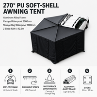 Tente de camping en forme d'éventail à 270 degrés, portable, imperméable, avec structure en alliage d'aluminium de 3000 mm, parois latérales, 3 bandes LED USB, toutes saisons