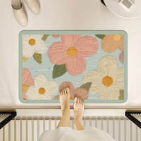 Keset Kamar Mandi Diatomaceous Earth Motif Bunga Persegi Panjang, Penyerap Air, Anti Selip, Karpet Rumah Tangga