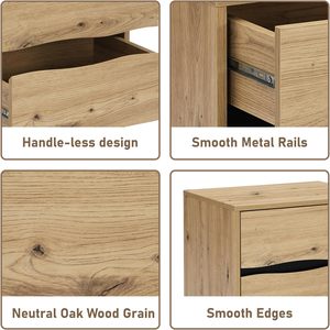 Ensemble de 2 tables de chevet, tables de nuit industrielles modernes avec 2 tiroirs, armoire de rangement en chêne naturel avec pieds en métal noir - Product Image 6