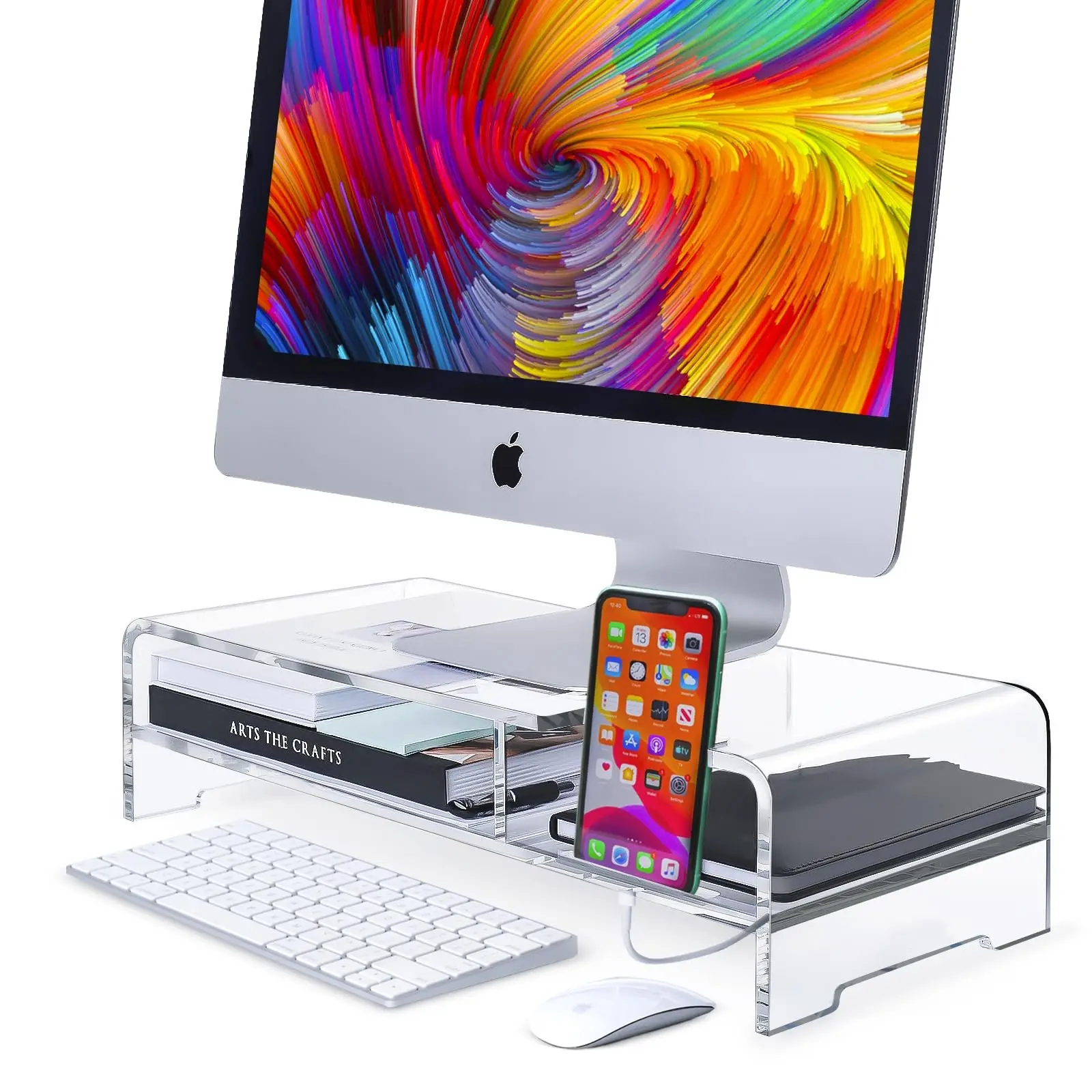 Support Various Heavy Gadgets Desktop Organizer Acrylic Computer Monitor Support Laptop And Cellphone Stand