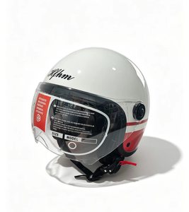 Casque ouvert rétro américain à rayures blanches et rouges, demi-casque léger et confortable avec visière pour moto et scooter - Product Image 1