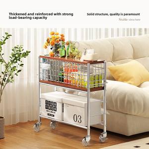 छोटे प्राचीन शैली की ट्रॉली साइड टेबल चल कॉफी टेबल फ्लोर-खड़े स्नैक भंडारण शेल्फ लिविंग रूम सोफा साइड कैबिनेट नो - Product Image 2