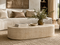 Table basse en travertin beige crème sur mesure, meubles modernes pour salon, table à thé en marbre cannelé sculpté