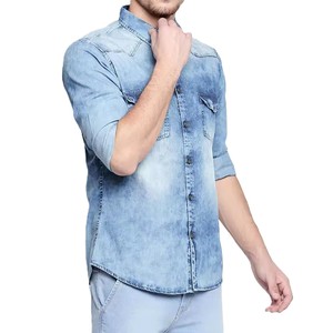 Chemise en jean pour homme 2026, manches longues, douce, 100 % coton, coupe ajustée, élégante, boutonnée, formelle, élastique, séchage rapide, écologique - Product Image 2