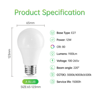 E27/B22 230V50Hz 4000K Blanco Neutral LED A60 12W 1600lm 3-Tono Memoria Automática | Iluminación Hogar & Oficina | HELI 27 Años