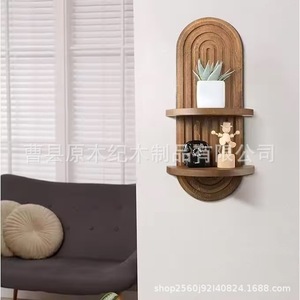 Wooden Wall Mounted <b>Shelf</b> Double Layer Irregular Shape For <b>Bedroom</b> Living Room Storage Display Rack - Product Image 3