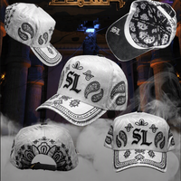 Casquettes de baseball Oxford 5 panneaux en velours éponge noir cristal personnalisées OEM, ajustables, style A-Frame, croix Anubis, Rebel Hats