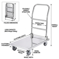 Chariot à main multifonctionnel en acier inoxydable 201 304 pour la restauration, chariot pliable pour la cuisine, chariot de livraison pour restaurant, chariot de service