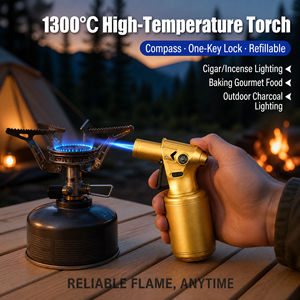 Briquet torche métallique coupe-vent durable avec logo personnalisé, rechargeable <span class=keywords><strong>au</strong></span> butane, idéal pour cigares, camping, barbecue en extérieur - Vente en gros usine - Product Image 1
