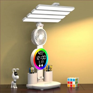 3 In1 Multifunction Table Lamp <b>LED</b> Four-headed Folding with Fan Calendar <b>Clock</b> USB Rechargeable Desk Light 3200mah Reading Lamp - Product Image 1