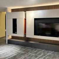 Meuble TV blanc sur mesure, armoire de rangement et bibliothèque fabriqués en Chine, conçus sur mesure pour les grandes villas et les salons