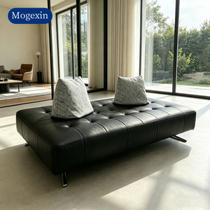 Modern Black PU Leather Two Seat <b>Bench</b> Sofa Tufted Daybed <b>Metal</b> Base Sponge Filled Durable Eco-Friendly for Living Room Lobby - Product Image 2
